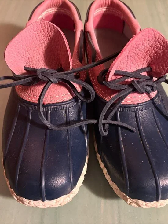 Womens L.L. Bean Pink Blue Low Waterproof Duck Boots Size 10 M - Picture 3 of 14